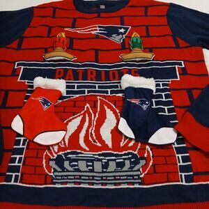 NFL TEAM APPAREL Patriots Christmas sweater Men's large BEST SWEATAH EVAH
